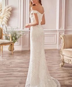 Applique Off Shoulder Mermaid Gown By Cinderella Divine CD929