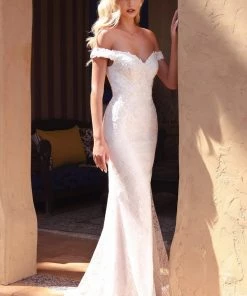 Applique Off Shoulder Mermaid Gown By Cinderella Divine CD929