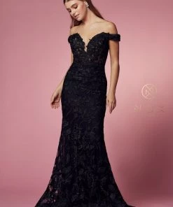 Applique Off Shoulder Mermaid Gown By Nox Anabel C439 Prom