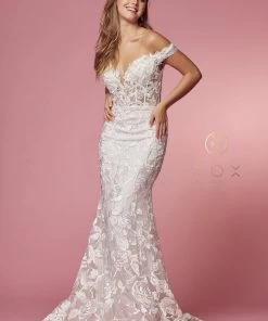 Applique Off Shoulder Mermaid Gown By Nox Anabel C439 Prom