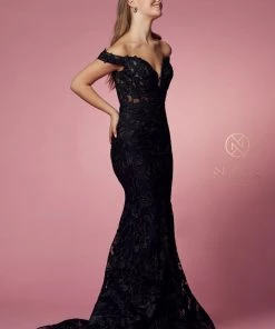 Applique Off Shoulder Mermaid Gown By Nox Anabel C439 Prom