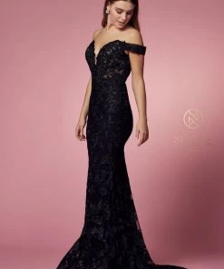 Applique Off Shoulder Mermaid Gown By Nox Anabel C439 Prom