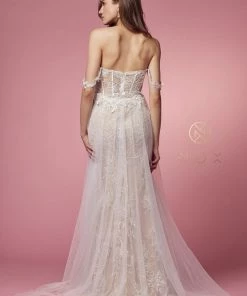 Applique Off Shoulder Tulle Gown By Nox Anabel E441