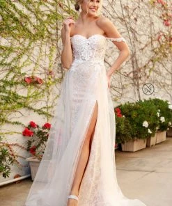 Applique Off Shoulder Tulle Gown By Nox Anabel E441