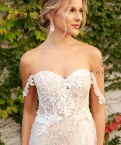 Applique Off Shoulder Tulle Gown By Nox Anabel E441