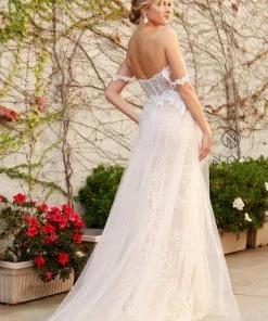 Applique Off Shoulder Tulle Gown By Nox Anabel E441