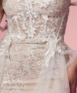 Applique Off Shoulder Tulle Gown By Nox Anabel E441