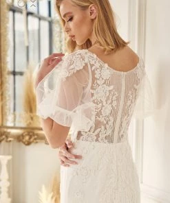 Applique Short Sleeve Wedding Gown By Nox Anabel JE927