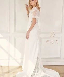 Applique Short Sleeve Wedding Gown By Nox Anabel JE927