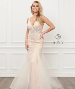 Applique Sleeveless Mermaid Gown By Nox Anabel E431