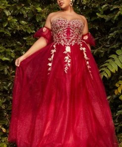 New Applique Strapless Gown By Cinderella Divine CD0191
