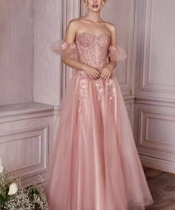 New Applique Strapless Gown By Cinderella Divine CD0191