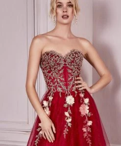 New Applique Strapless Gown By Cinderella Divine CD0191