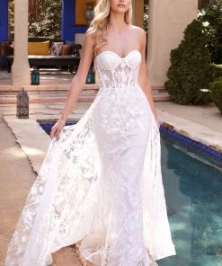 Prom Applique Strapless Overskirt Gown By Cinderella Divine CB046W