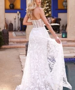 Prom Applique Strapless Overskirt Gown By Cinderella Divine CB046W