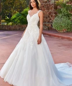 Mary's Bridal Couture Damour Collection Wedding Dresses Applique V-Neck Bridal Gown By Mary's Bridal MB4131