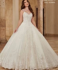 Mary's Bridal Ball Gowns Collection Applique V-Neck Wedding Ball Gown By Mary's Bridal MB6084 Wedding Dresses