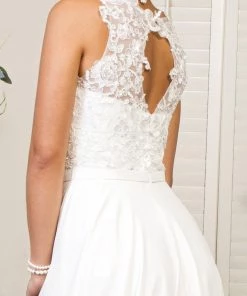 Applique White Chiffon Gown By Elizabeth K GL1952