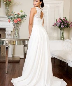 Applique White Chiffon Gown By Elizabeth K GL1952