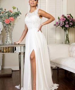 Applique White Chiffon Gown By Elizabeth K GL1952