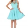 Prom Aqua Short Chiffon Dress With Lace Applique Top By Poly USA