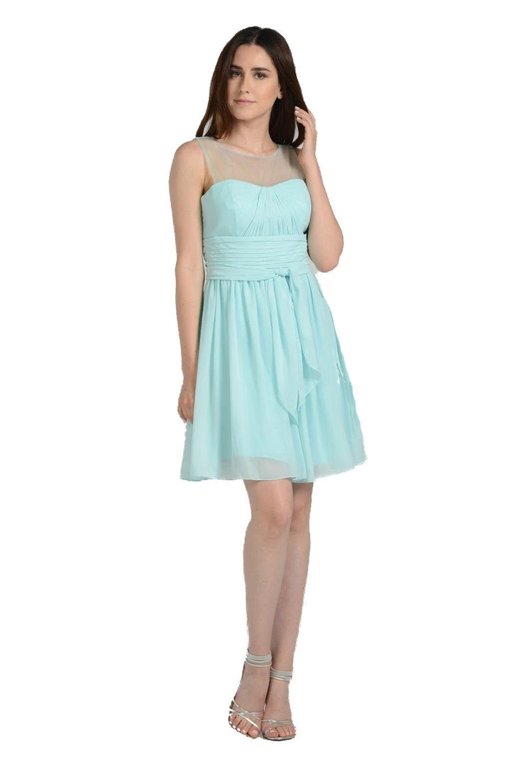 Aqua Short Sleeveless Illusion Dress With Bow By Poly USA 3 Aqua Short Sleeveless Illusion Dress With Bow By Poly USA
