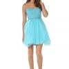 Aqua Short Strapless Dress With Lace Bodice By Poly USA Prom