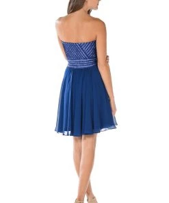 Aqua Short Strapless Dress With Sequined Top By Poly USA Prom 15 Aqua Short Strapless Dress With Sequined Top By Poly USA Prom