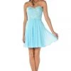Aqua Short Strapless Dress With Sequined Top By Poly USA Prom