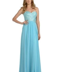 Prom Aqua Strapless Sweetheart Gown With Sequined Top By Poly USA