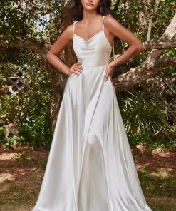 New White Satin A-line Gown By Cinderella Divine BD104W