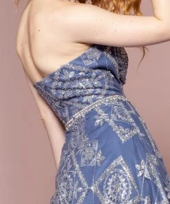 Bead Embellished Long Strapless A-Line Dress By Elizabeth K GL2650 Prom