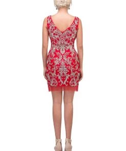 Prom Bead Embellished Short V-Neck Dress By Star Box 6077