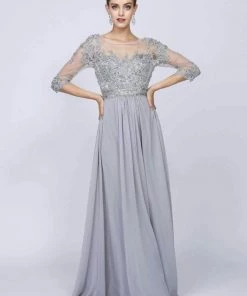 Bead Embroidered Formal Gown With Sheer Sleeves By Juliet 600