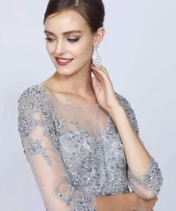 Bead Embroidered Formal Gown With Sheer Sleeves By Juliet 600