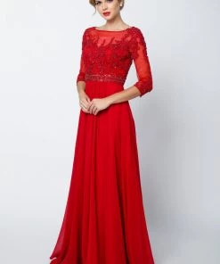 Bead Embroidered Formal Gown With Sheer Sleeves By Juliet 600