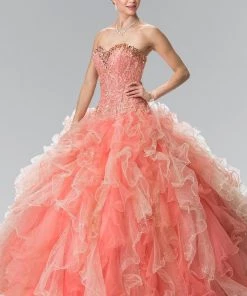 Bead Embroidered Strapless Ruffled Ballgown By Elizabeth K GL2210