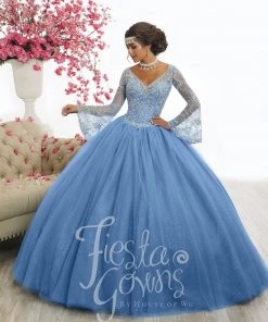 House Of Wu Fiesta Gowns Beaded Bell Sleeve Quinceanera Dress By Fiesta Gowns 56346