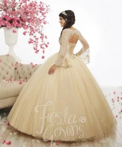 House Of Wu Fiesta Gowns Beaded Bell Sleeve Quinceanera Dress By Fiesta Gowns 56346