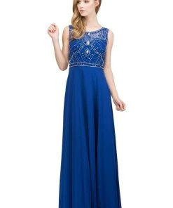 Starbox Prom Beaded Bodice Long Sleeveless Dress With Sheer Back By Star Box 17163