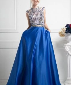 Beaded Bodice Satin Ball Gown By Cinderella Divine CK28
