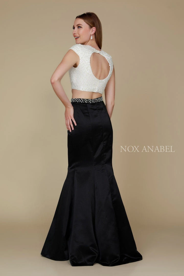 Prom Beaded Cap Sleeve Crop Top Mermaid Dress By Nox Anabel 8227 4 Prom Beaded Cap Sleeve Crop Top Mermaid Dress By Nox Anabel 8227