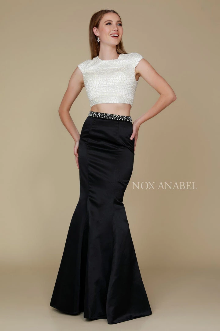Prom Beaded Cap Sleeve Crop Top Mermaid Dress By Nox Anabel 8227 3 Prom Beaded Cap Sleeve Crop Top Mermaid Dress By Nox Anabel 8227