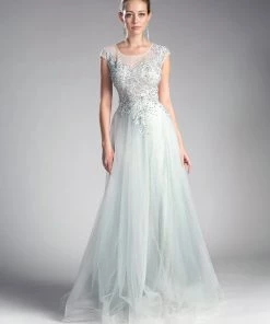 Beaded Cap Sleeve Tulle Gown By Cinderella Divine 8992 Prom 10 Beaded Cap Sleeve Tulle Gown By Cinderella Divine 8992 Prom