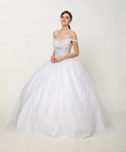 Beaded Cold Shoulder Ball Gown By Juliet 1426
