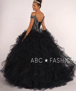 Beaded Cold Shoulder Ball Gown With Ruffled Skirt By Elizabeth K GL2516