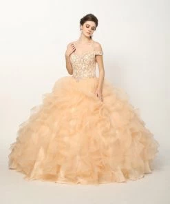 Ruffled Cold Shoulder Ball Gown By Juliet 1421 25 Ruffled Cold Shoulder Ball Gown By Juliet 1421