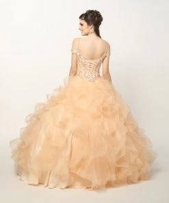 Ruffled Cold Shoulder Ball Gown By Juliet 1421 22 Ruffled Cold Shoulder Ball Gown By Juliet 1421
