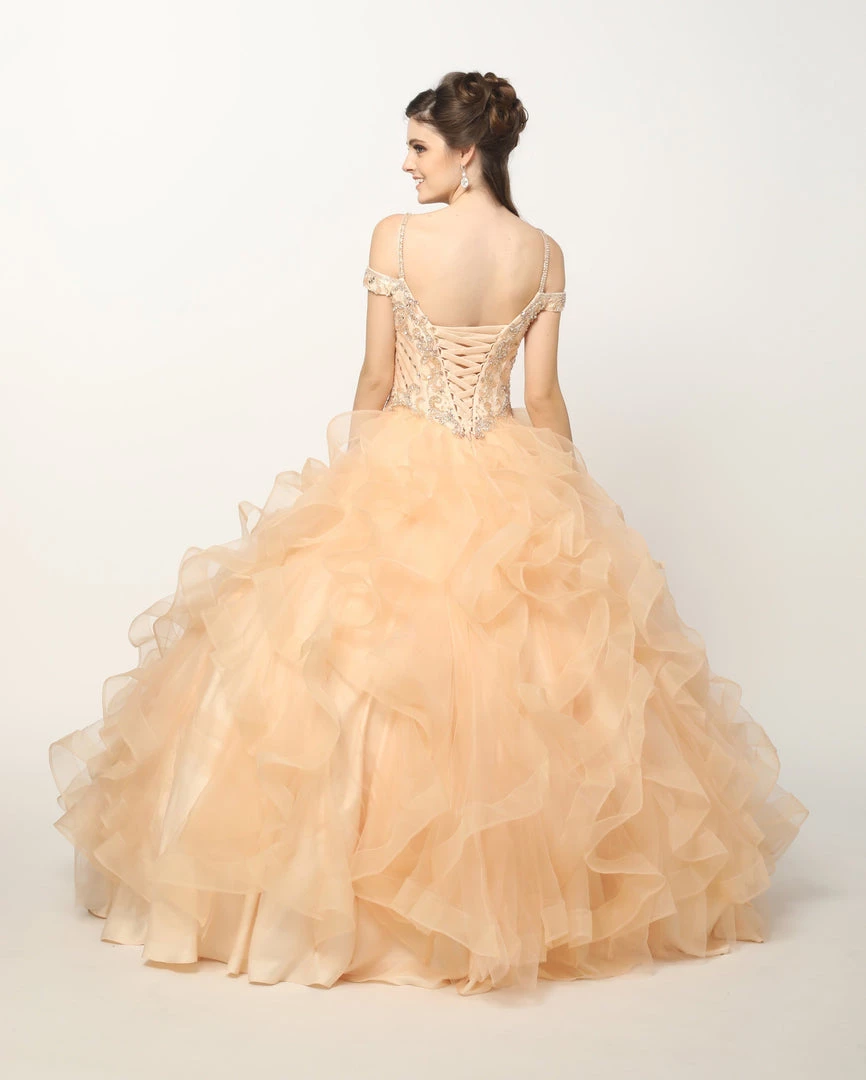 Ruffled Cold Shoulder Ball Gown By Juliet 1421 11 Ruffled Cold Shoulder Ball Gown By Juliet 1421