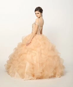 Ruffled Cold Shoulder Ball Gown By Juliet 1421 24 Ruffled Cold Shoulder Ball Gown By Juliet 1421